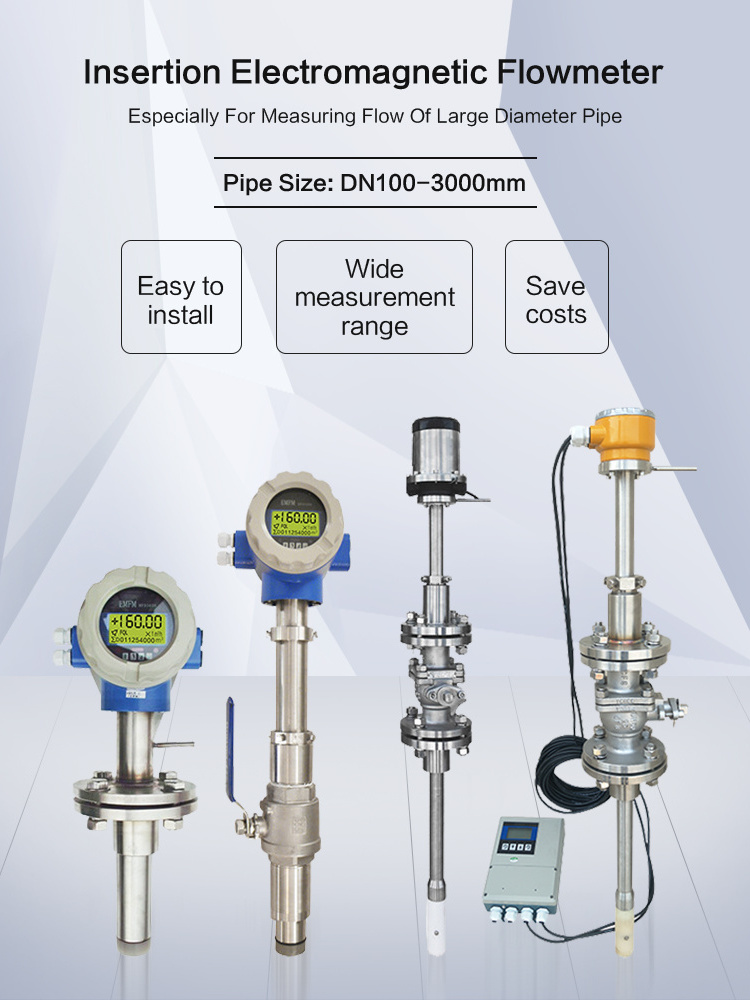 Holykell stainless steel 4-20ma rs485 electromagnetic flow meter insertion liquid magnetic flowmeter