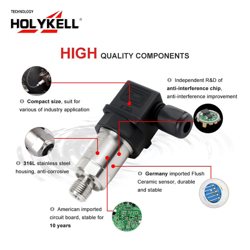 Holykell stainless steel ceramic 4-20ma hydraulic water pressure transducer 16bar 0-10v