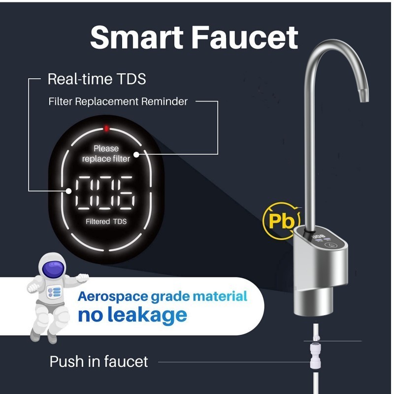 Tankless Smart Faucet Alkaline TDS Display 600 GPD Big Flow 6 Stage Under Sink Drinking Reverse Osmosis RO Water Purifier