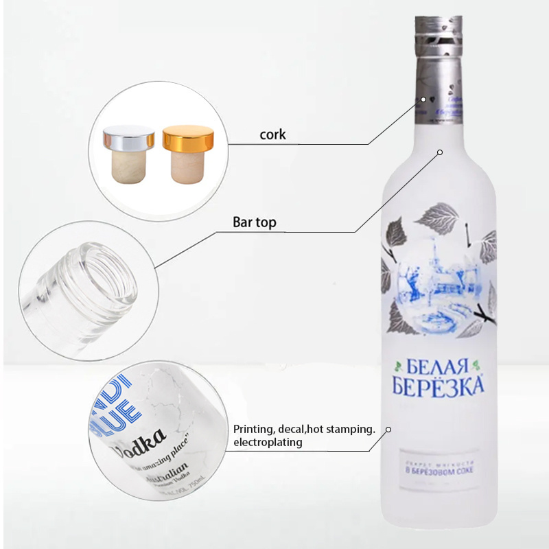 Factory direct design multi color printing  silky feel frosted bottle 750ml vodka Glass Bottle