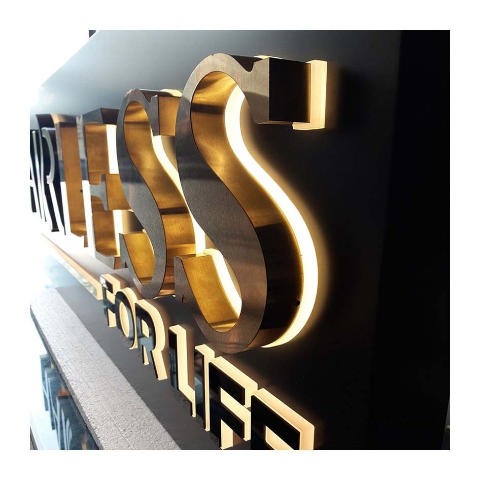 Customized Stainless Steel Advertising Sign 3D Led Backlit Channel Letter Sign business name sign