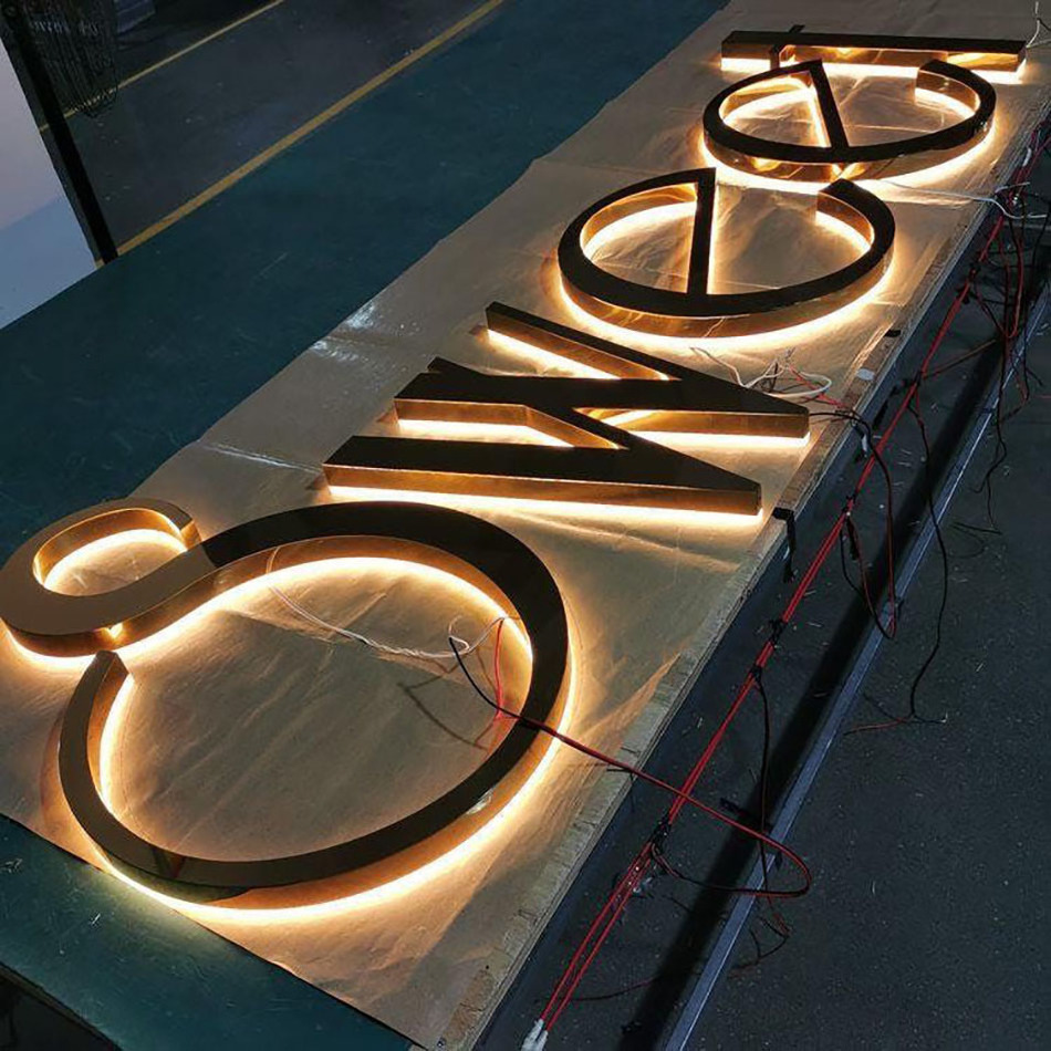 Customized Stainless Steel Advertising Sign 3D Led Backlit Channel Letter Sign business name sign