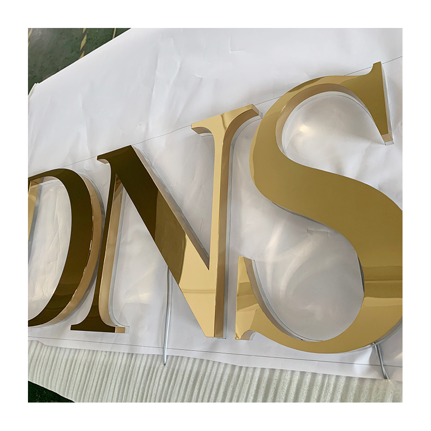 Mirror Stainless Steel Backlit Letter 3D Sign with Mirror Polished Gold 3D Backlit Polished Metal Letters