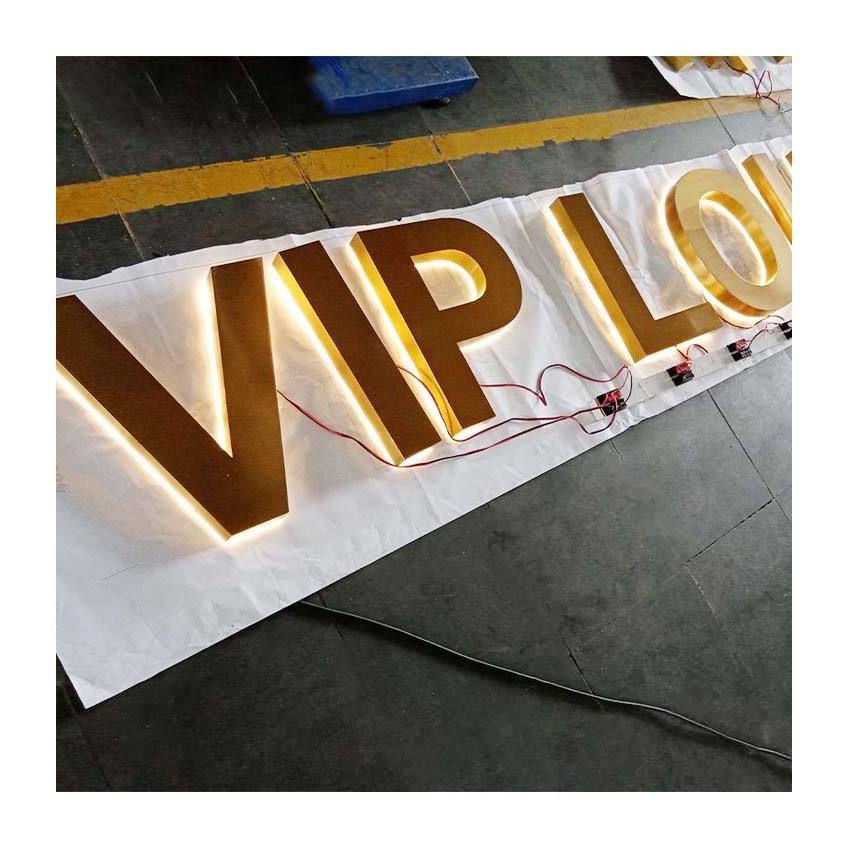 Mirror Stainless Steel Backlit Letter 3D Sign with Mirror Polished Gold 3D Backlit Polished Metal Letters