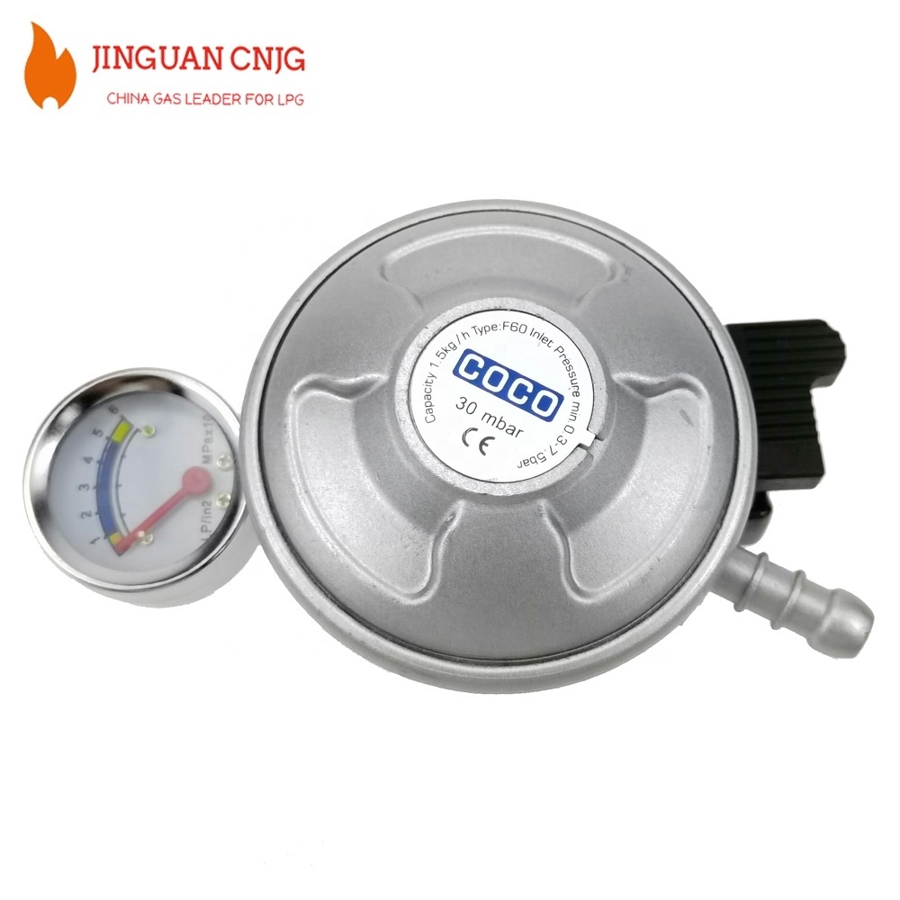 CNJG Ghana 20mm Low Pressure LPG Gas Regulator With Gauge PVC LPG Gas Hose Pipe And LPG Gas Regulator Meter For 12.5KG Cylinder