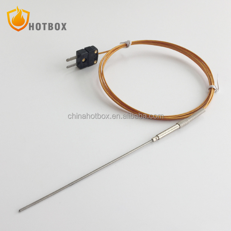 Diameter 1/1.5/2/3mm K N J E T type thermocouple PT100 RTD temperature sensor with kapton cable wire and mini plug