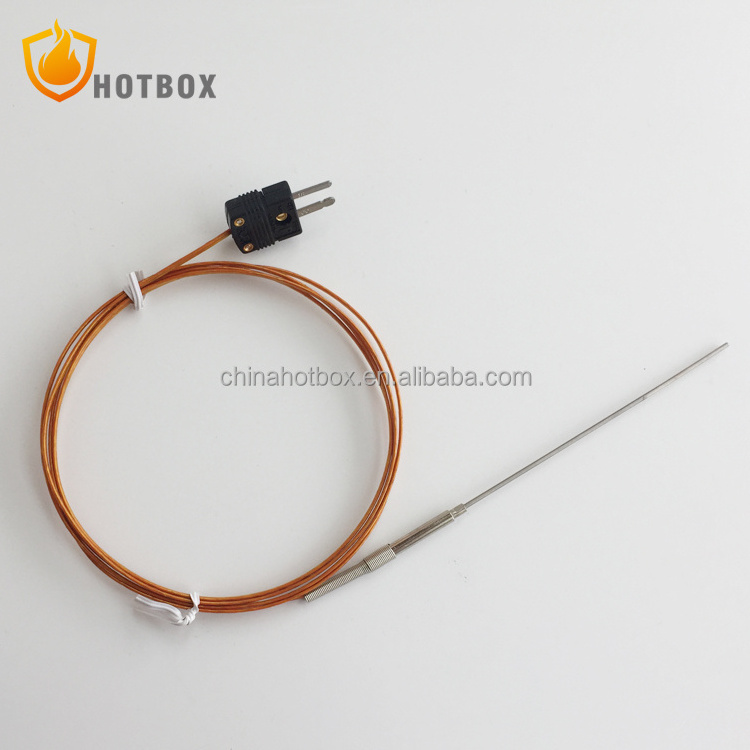 Diameter 1/1.5/2/3mm K N J E T type thermocouple PT100 RTD temperature sensor with kapton cable wire and mini plug