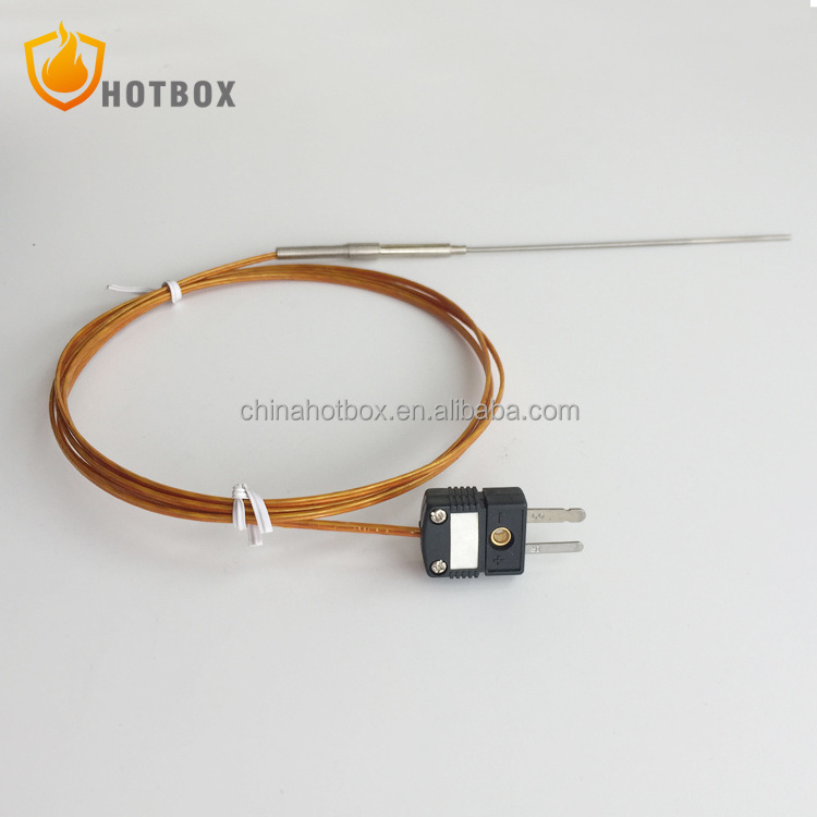 Diameter 1/1.5/2/3mm K N J E T type thermocouple PT100 RTD temperature sensor with kapton cable wire and mini plug