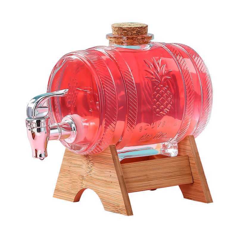 Manufacturer 1L kitchen family glass Wine barrel with Stainless steel faucet For Home Wedding