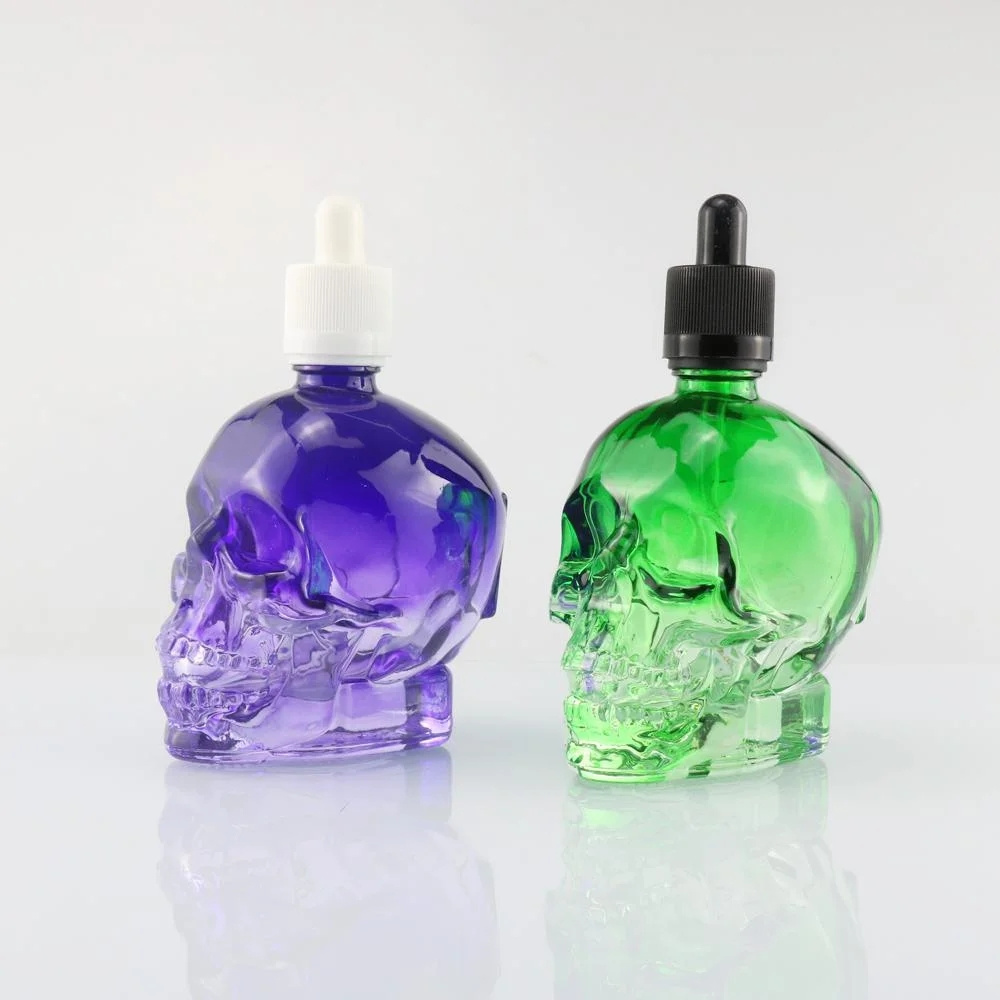 customized unique perfume 30ml 60ml 120ml skin care packaging skull head shape glass skull 1oz glass beard oil dropper bottle