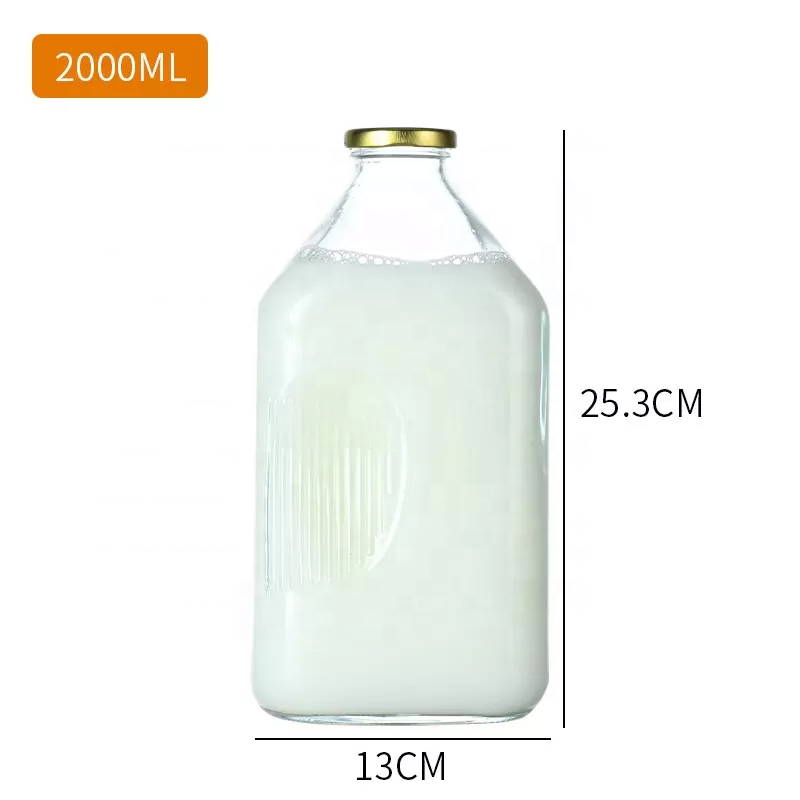 Huajing ready stock large drinking 2L 64oz half gallon glass milk bottle large water glass bottle for storage