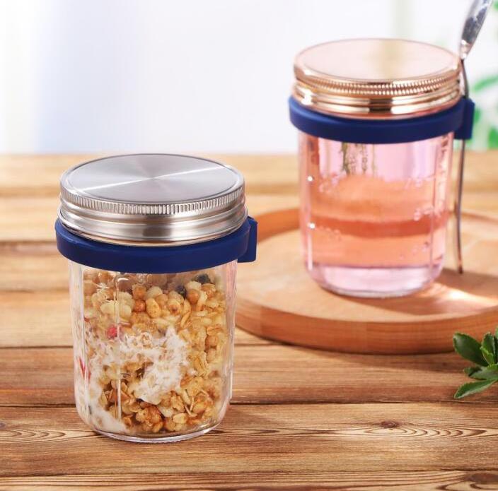 Overnight Oats Jar With Lids and Spoon Reusable 10 OZ Airtight Oatmeal Cup Container With Measurement Marks wholesale in bulk