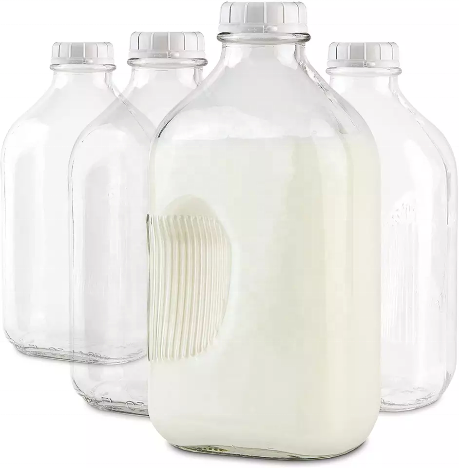 Huajing ready stock large drinking 2L 64oz half gallon glass milk bottle large water glass bottle for storage