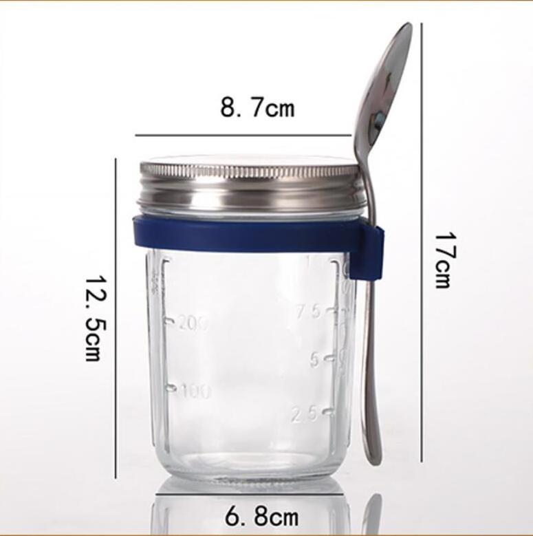 Overnight Oats Jar With Lids and Spoon Reusable 10 OZ Airtight Oatmeal Cup Container With Measurement Marks wholesale in bulk