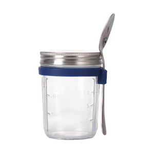 Overnight Oats Jar With Lids and Spoon Reusable 10 OZ Airtight Oatmeal Cup Container With Measurement Marks wholesale in bulk