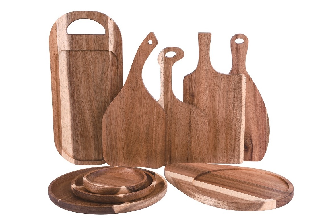 Natural Custom Acacia Bamboo Wooden Tray Platters Plate Dish Set For Serving