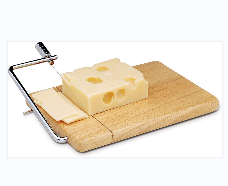 EU & US fba Wooden Cheese Cutting Board with Cheese Cutters Accurate Size Scale Stainless Steel Wire Cheese Slicer