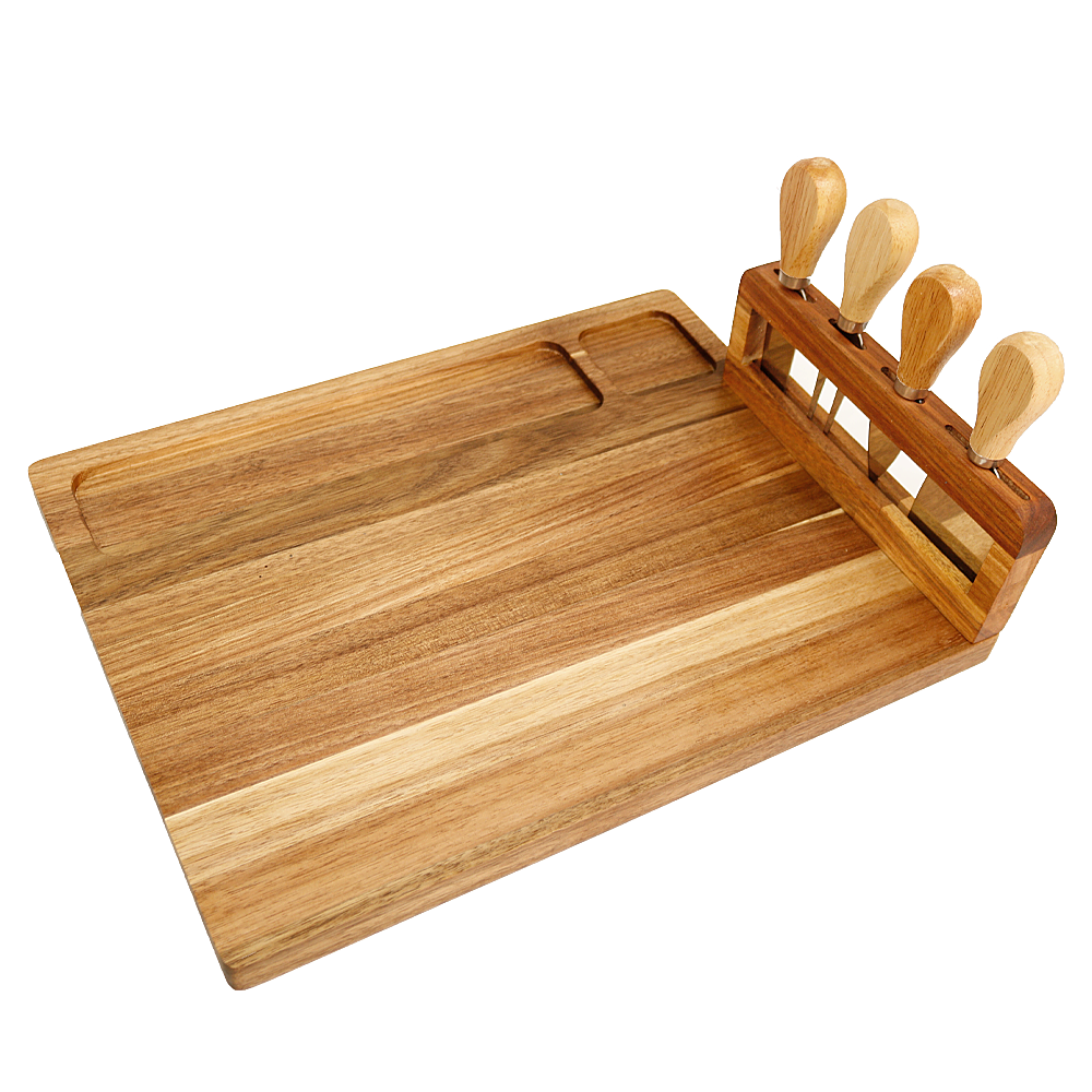 Acacia Wood Cheeses Board Cheese Tray Platter Servers with Magnetic Knife Holder Gift for House Warming Anniversary Christmas