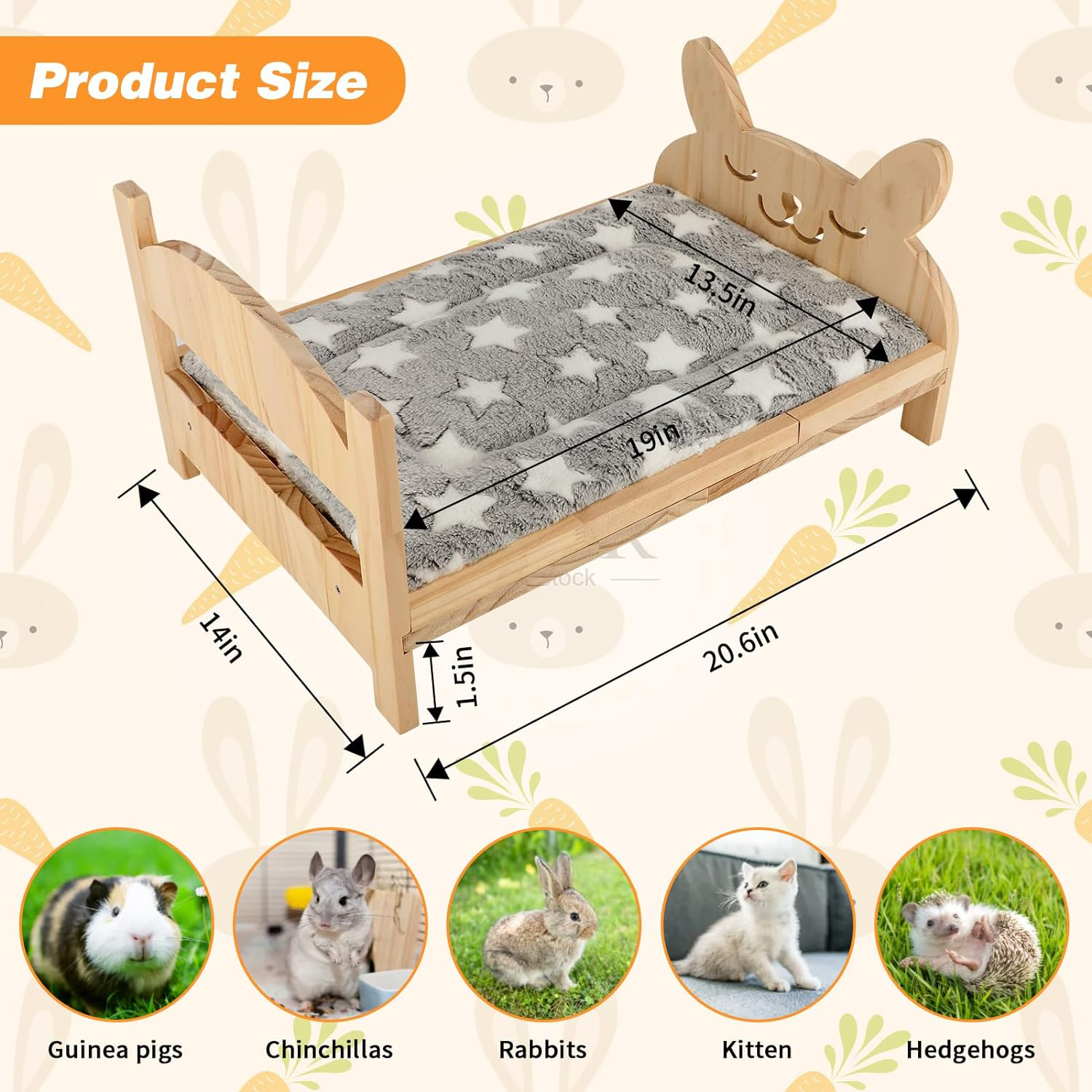 Detachable Small Animal Bed for Pets up to 5kg Bunny's Nest Crib for Cats and Dogs Wooden Bed