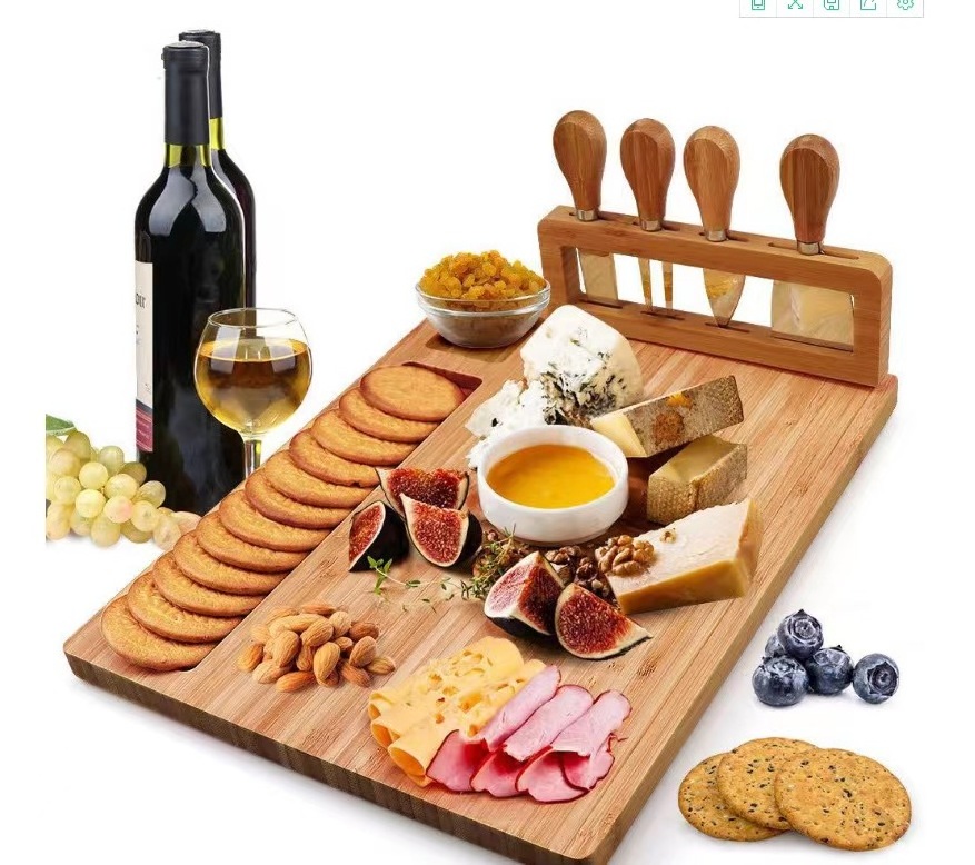 Acacia Wood Cheeses Board Cheese Tray Platter Servers with Magnetic Knife Holder Gift for House Warming Anniversary Christmas