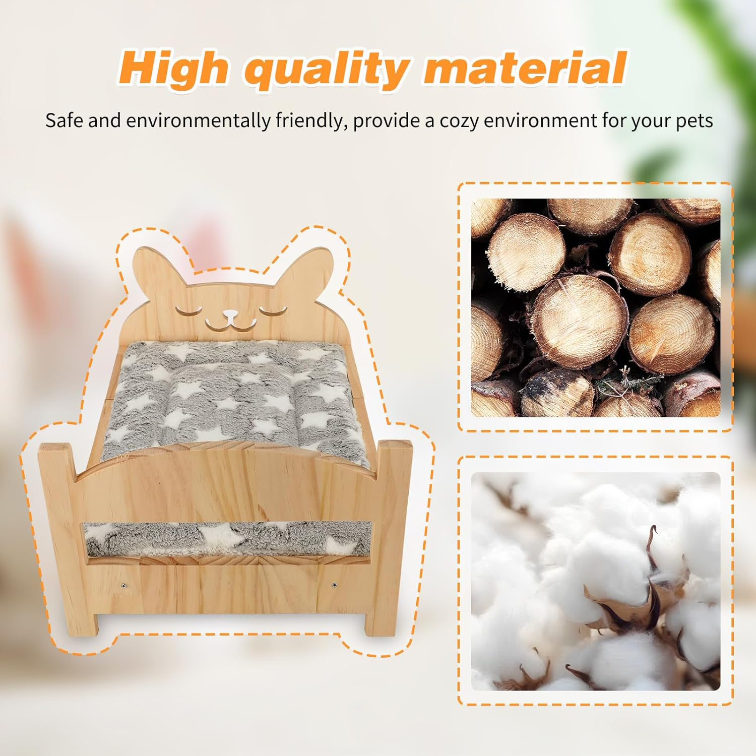 Detachable Small Animal Bed for Pets up to 5kg Bunny's Nest Crib for Cats and Dogs Wooden Bed