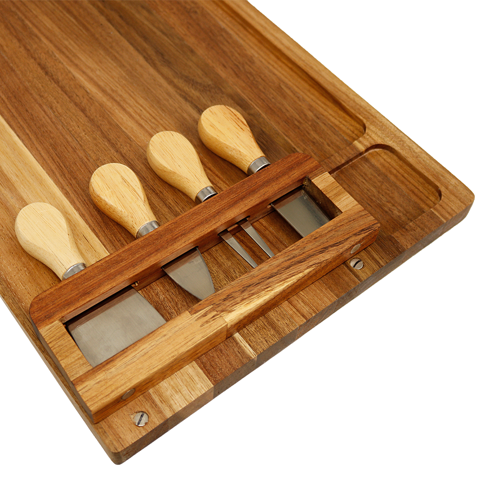 Acacia Wood Cheeses Board Cheese Tray Platter Servers with Magnetic Knife Holder Gift for House Warming Anniversary Christmas