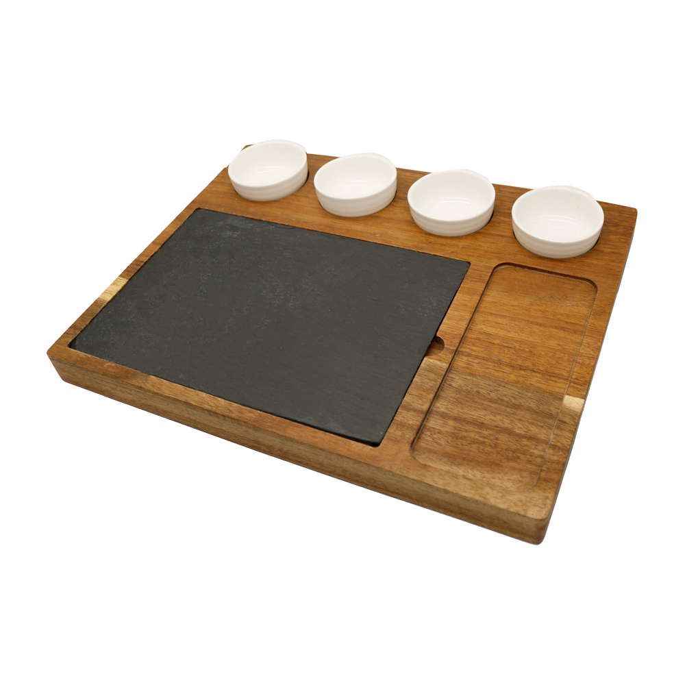 EU & US Solid Wood Unique Bamboo Cheese Board Charcuterie Platter Serving Tray Including 4 Stainless Steel Knife Thick Wooden Server