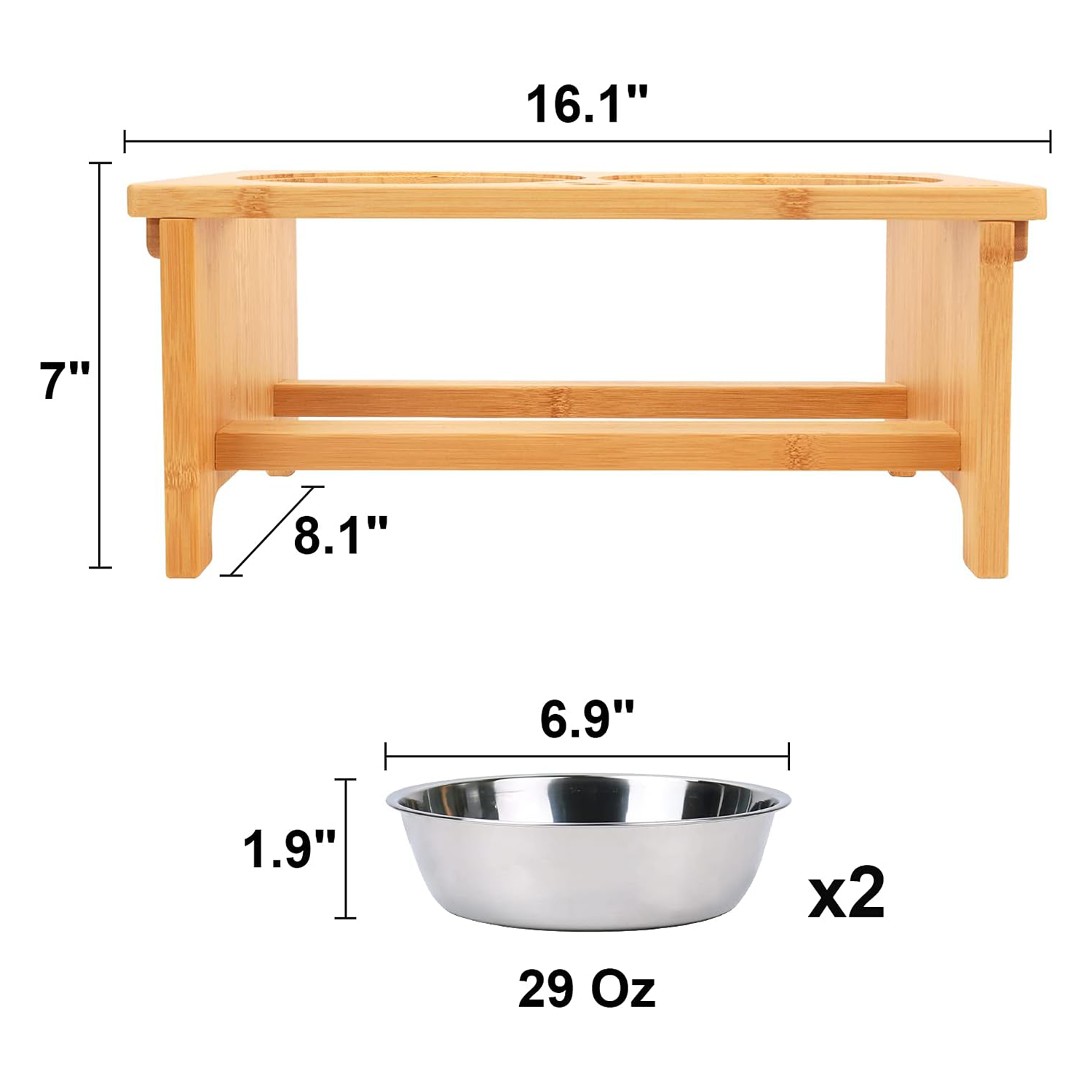 Small Size Elevated Pet Feeder Raised Dog Bowl Stand with 2 Stainless Steel Bowls for Cat and Dog Pets Water Application