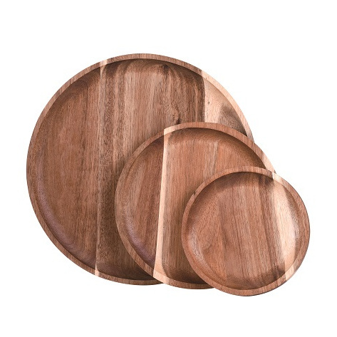 Natural Custom Acacia Bamboo Wooden Tray Platters Plate Dish Set For Serving