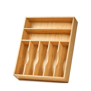 Extra Deep Grooved Bamboo Wood Caddy 7-Slot Sierware Utensil Tray Holder and Kitchen Drawer Organizer for Forks Knives Spoons