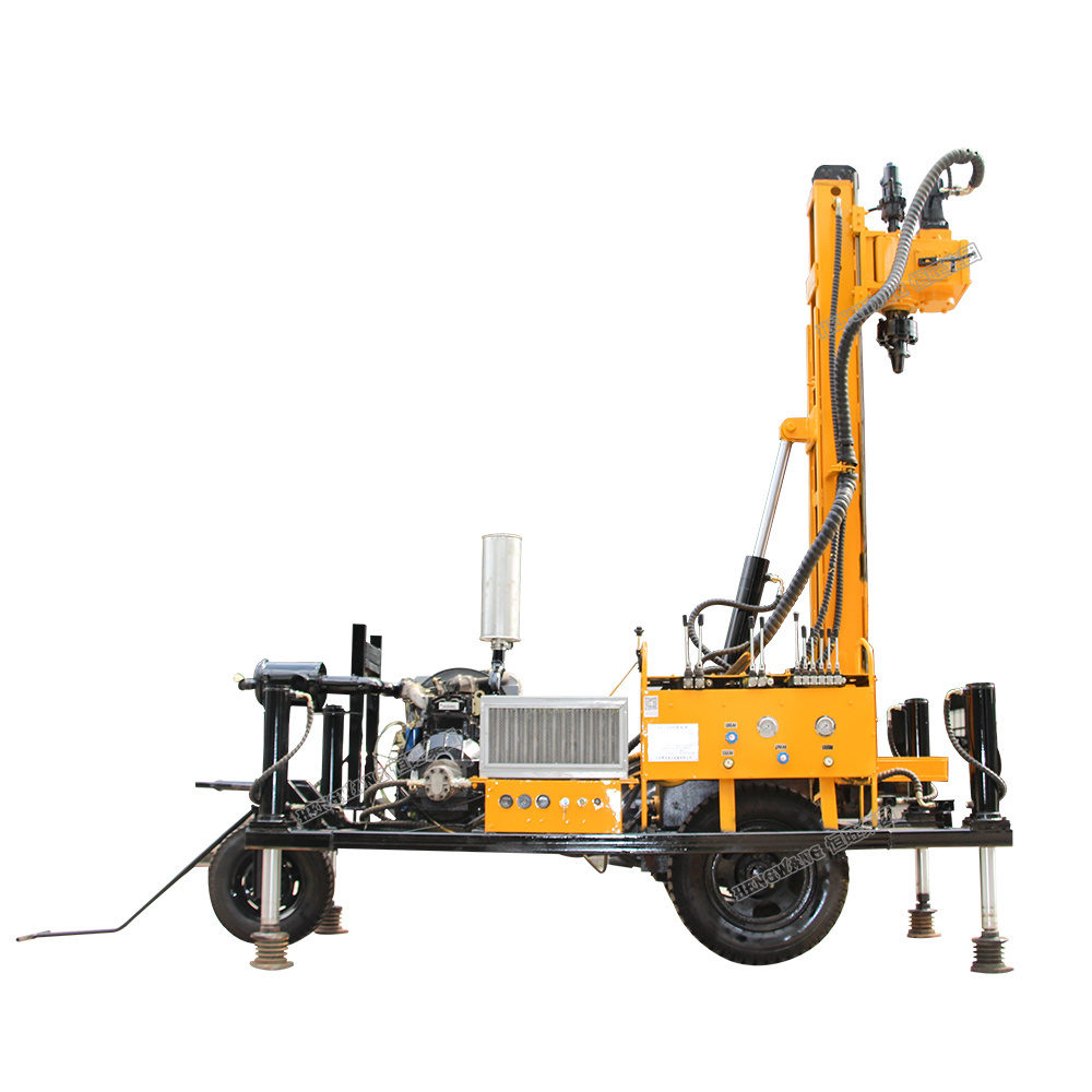 150m depth Hydraulic and air water well drilling rig with mud pump and air compressor