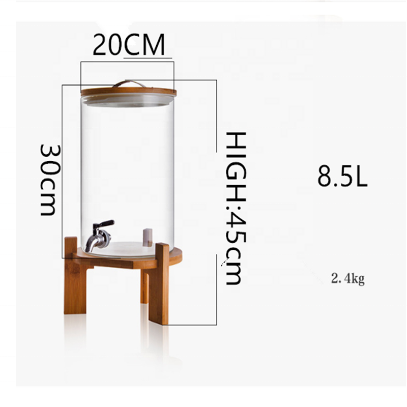 2020 FASHION  high borosilicate large glass beverage wine barrel enzyme sealed jar dispenser with  bamboo base and lid