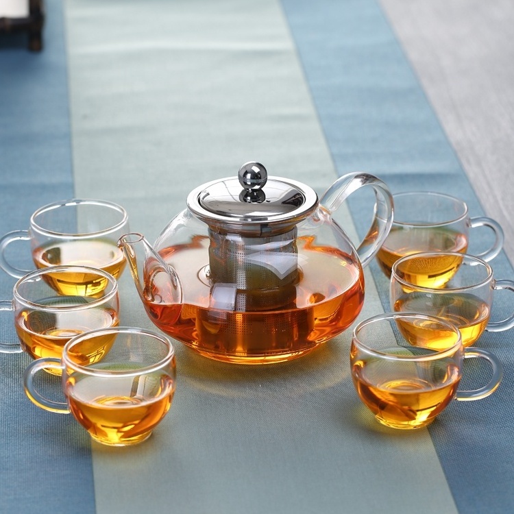 Hand blown Clear Round Glass Teapot With Stainless Steel Infuser