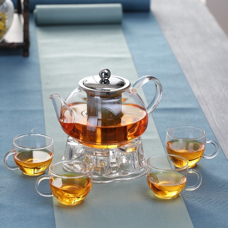 Hand blown Clear Round Glass Teapot With Stainless Steel Infuser