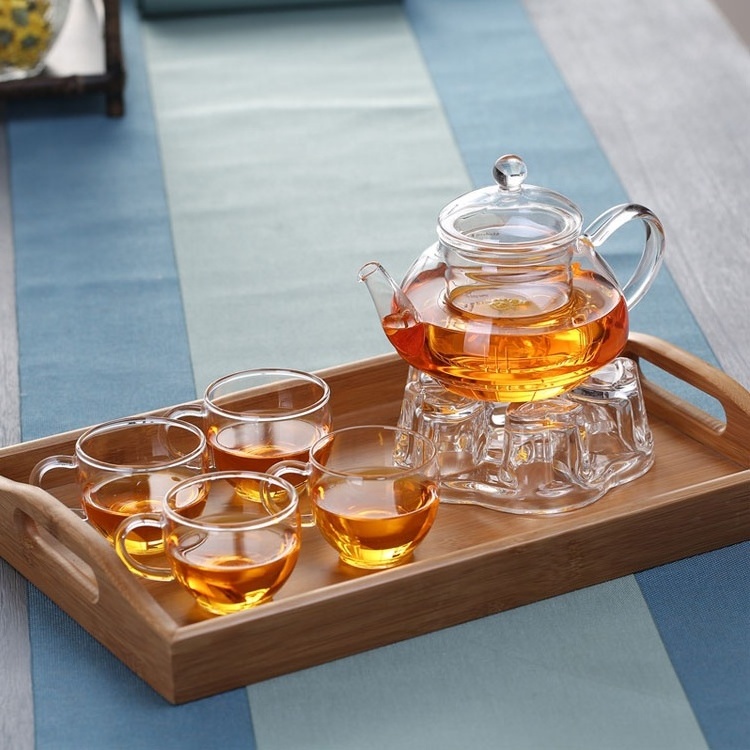 modern loose leaf tea glass pot and cups set with lid