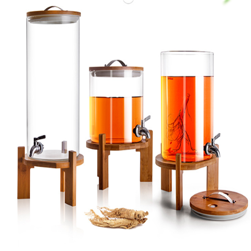 2020 FASHION  high borosilicate large glass beverage wine barrel enzyme sealed jar dispenser with  bamboo base and lid