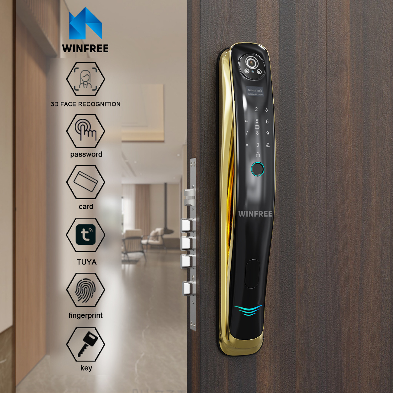 Guangdong-WINFREE Tuya Smart Lock Automatic Biometric Lock Rfid IC Cardf Wifi APP Combination Home Security Fingerprint Lock