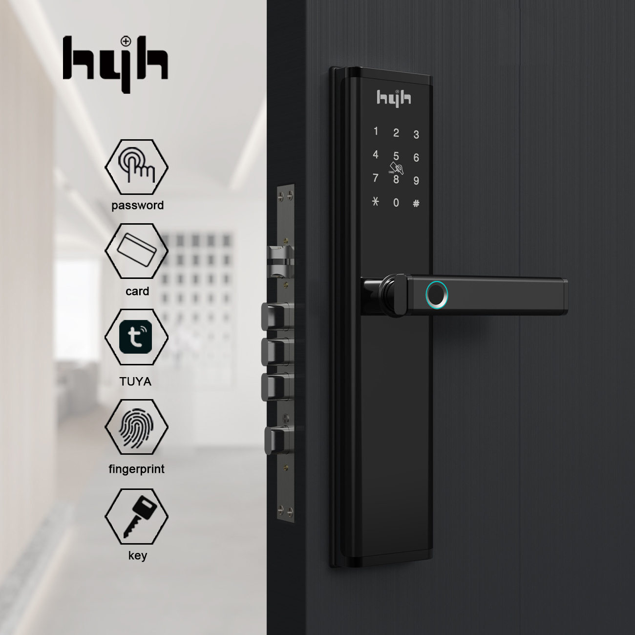 hyh Zinc Alloy Lock Tuya Fingerprint Passcode Keyless Entry Door Lock for Home Security