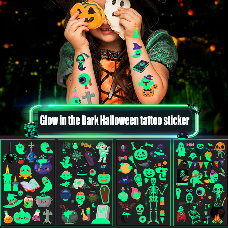 tattoo for children in the dark glowing night light fluorescent green Halloween night glow tattoo sticker