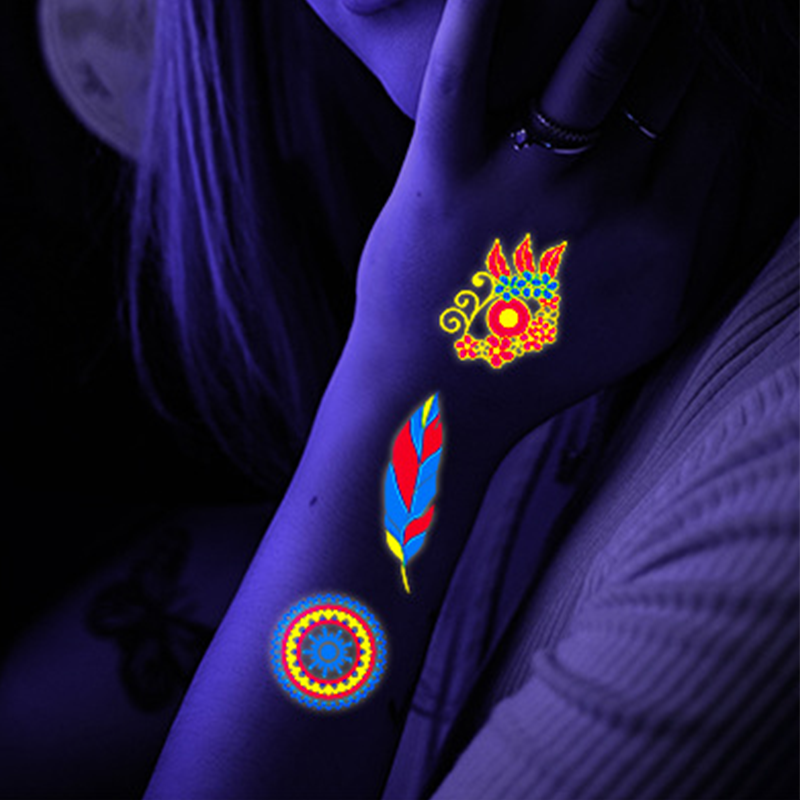 Unisex UV neon tattoos butterfly tattoo stickers LED light glow 3D butterfly flower heart tattoo sticker