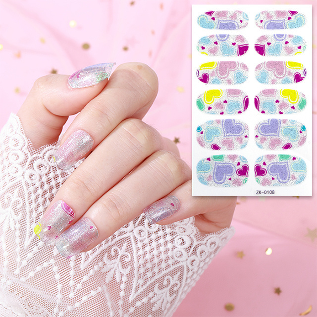 nail supplier Korean New designs long lasting semi cured gel nail sticker wraps nail decal stickers set