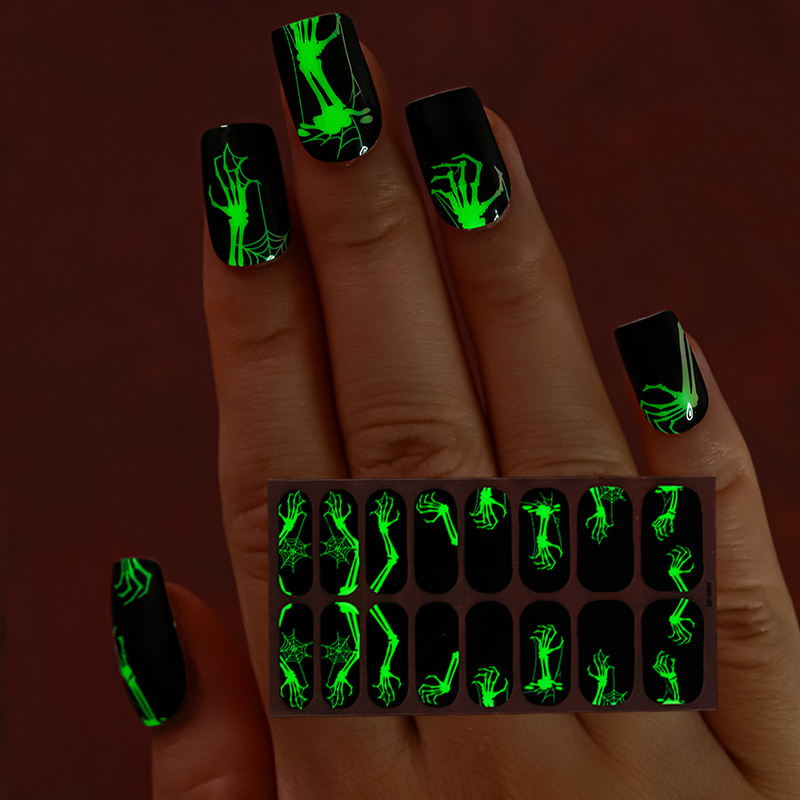 Halloween Night Glow Nail Sticker Decal Bulk Pumpkin Skull Bat Spider Web Nail Art Charm Nail Sticker