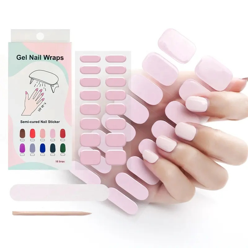 Uv gel hot selling long lasting full gel nail sticker deco nail decoration semi cured gel nail wraps