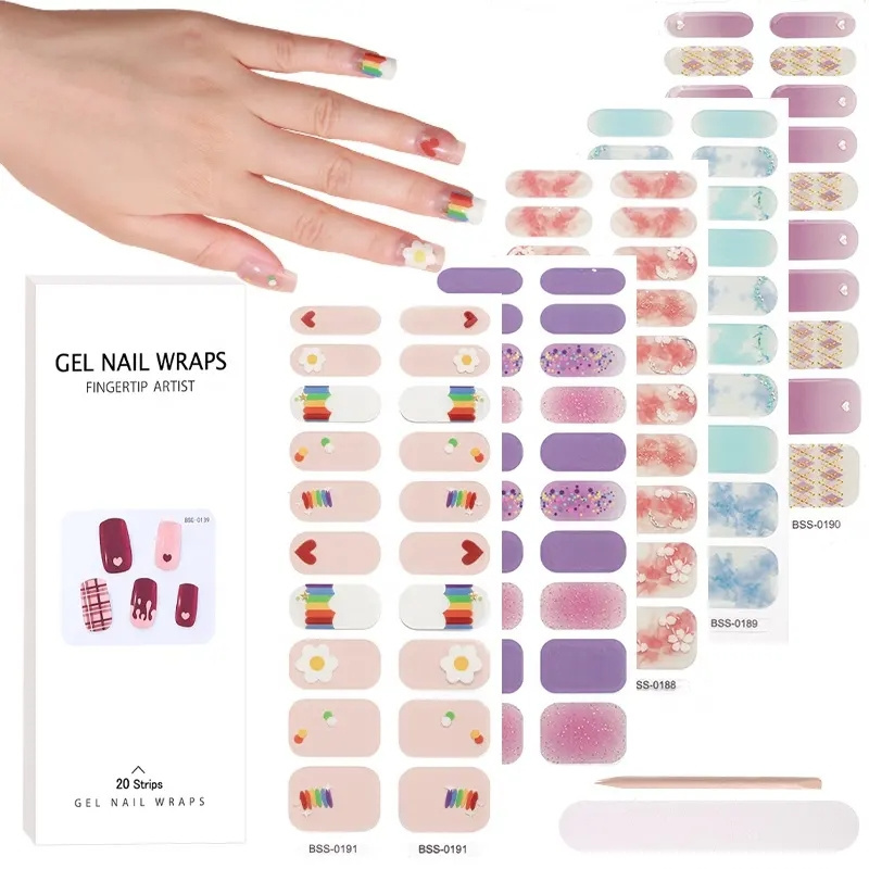 factory supplier New Gel Nail Stickers Self Adhesive semi cured Gel nail polish strips gel nail sticker