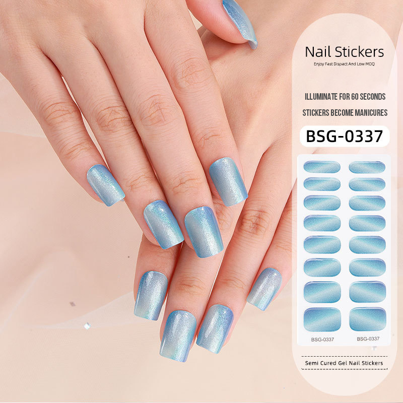 16pcs Real UV Gel Nail Polish Adhesive Semi-Cured Full Nail Wraps Strips with UV Lamp Real Gel Nail Stickers & Decals