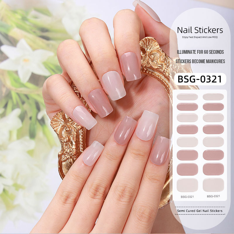 2024 High Quality Wholesale Full Cover UV Lamp Gel Nail Wraps Sticker Non-Toxic Semi Cured Long Lasting Semi Cured UV Sticker