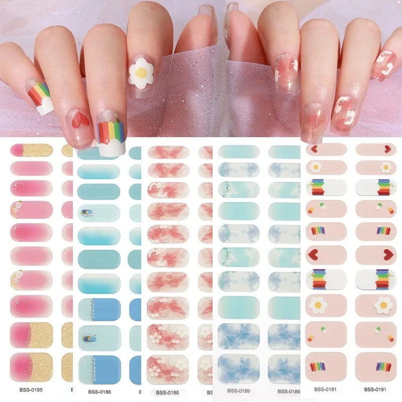 factory supplier New Gel Nail Stickers Self Adhesive semi cured Gel nail polish strips gel nail sticker