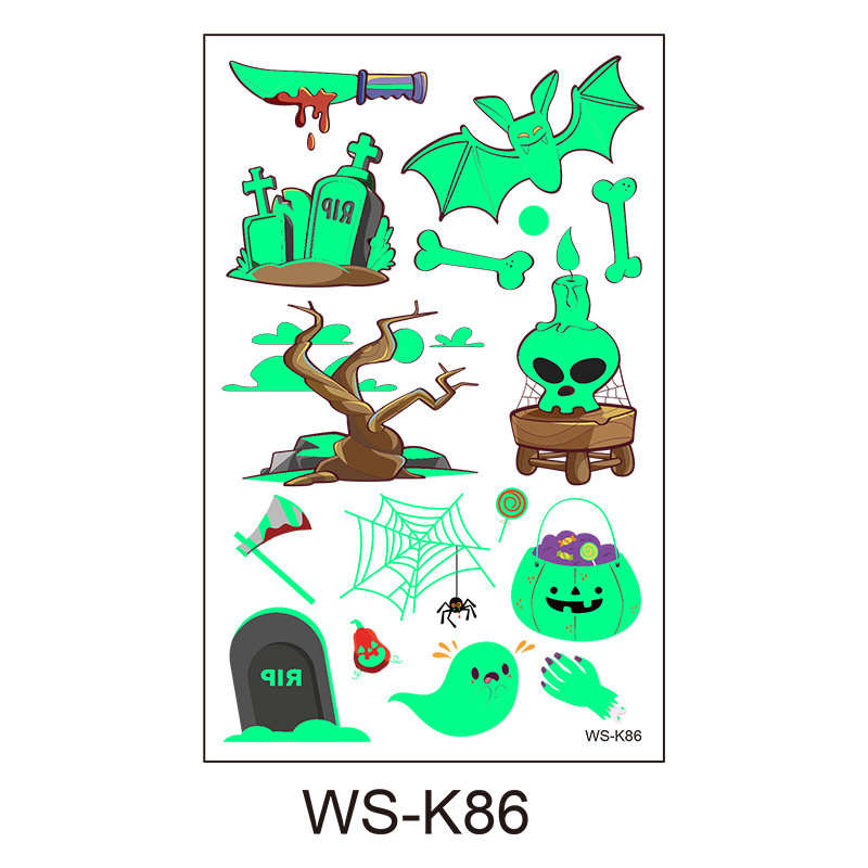 tattoo for children in the dark glowing night light fluorescent green Halloween night glow tattoo sticker