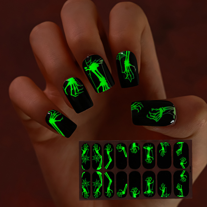 Halloween Night Glow Nail Sticker Decal Bulk Pumpkin Skull Bat Spider Web Nail Art Charm Nail Sticker