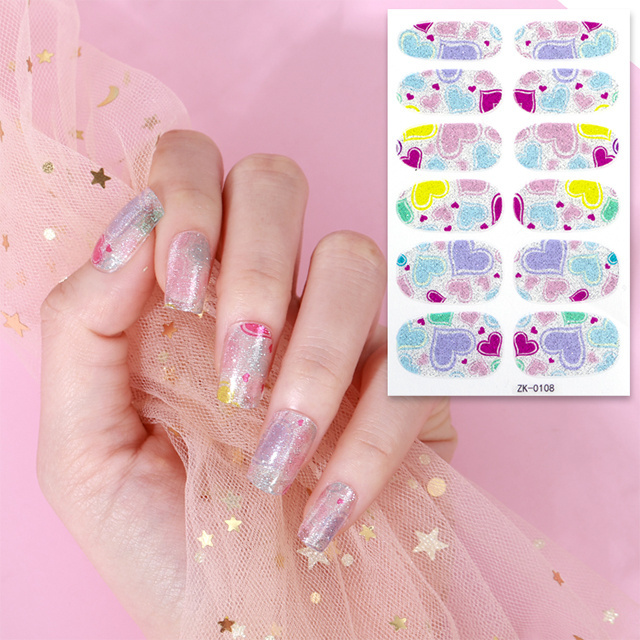 nail supplier Korean New designs long lasting semi cured gel nail sticker wraps nail decal stickers set